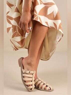 DV by Dolce Vita Fyona Raffia Cream Woven Buckle Slide Mules